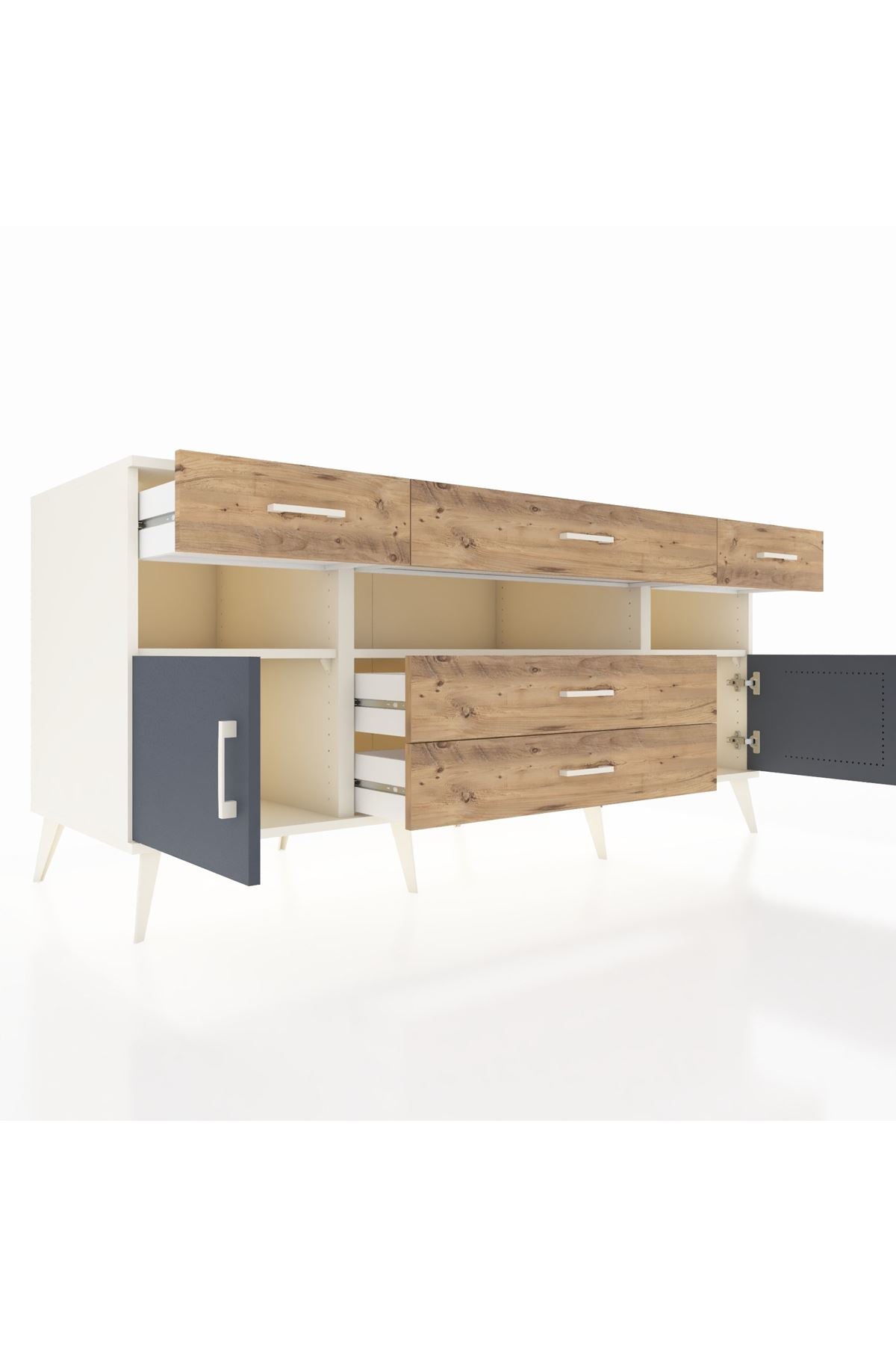 Kronos Konsol 3 Raflı 5 Çekmeceli 2 Kapaklı 176x59x83 - S610M016V09C