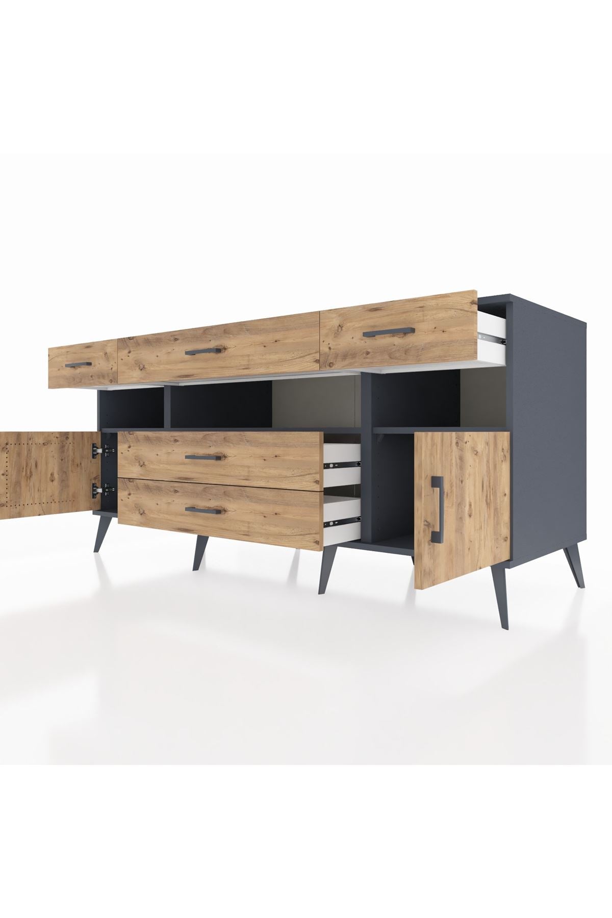 Kronos Konsol 3 Raflı 5 Çekmeceli 2 Kapaklı 176x59x83 - S610M016V12C