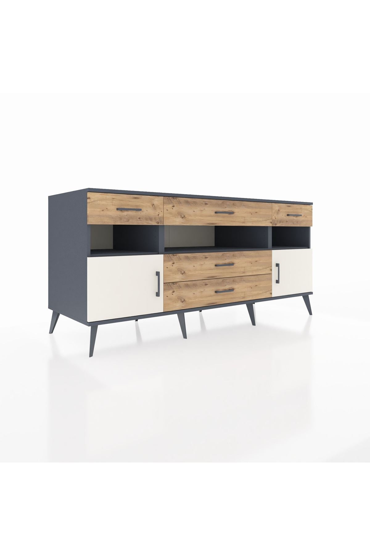 Kronos Konsol 3 Raflı 5 Çekmeceli 2 Kapaklı 176x59x83 - S610M016V15C