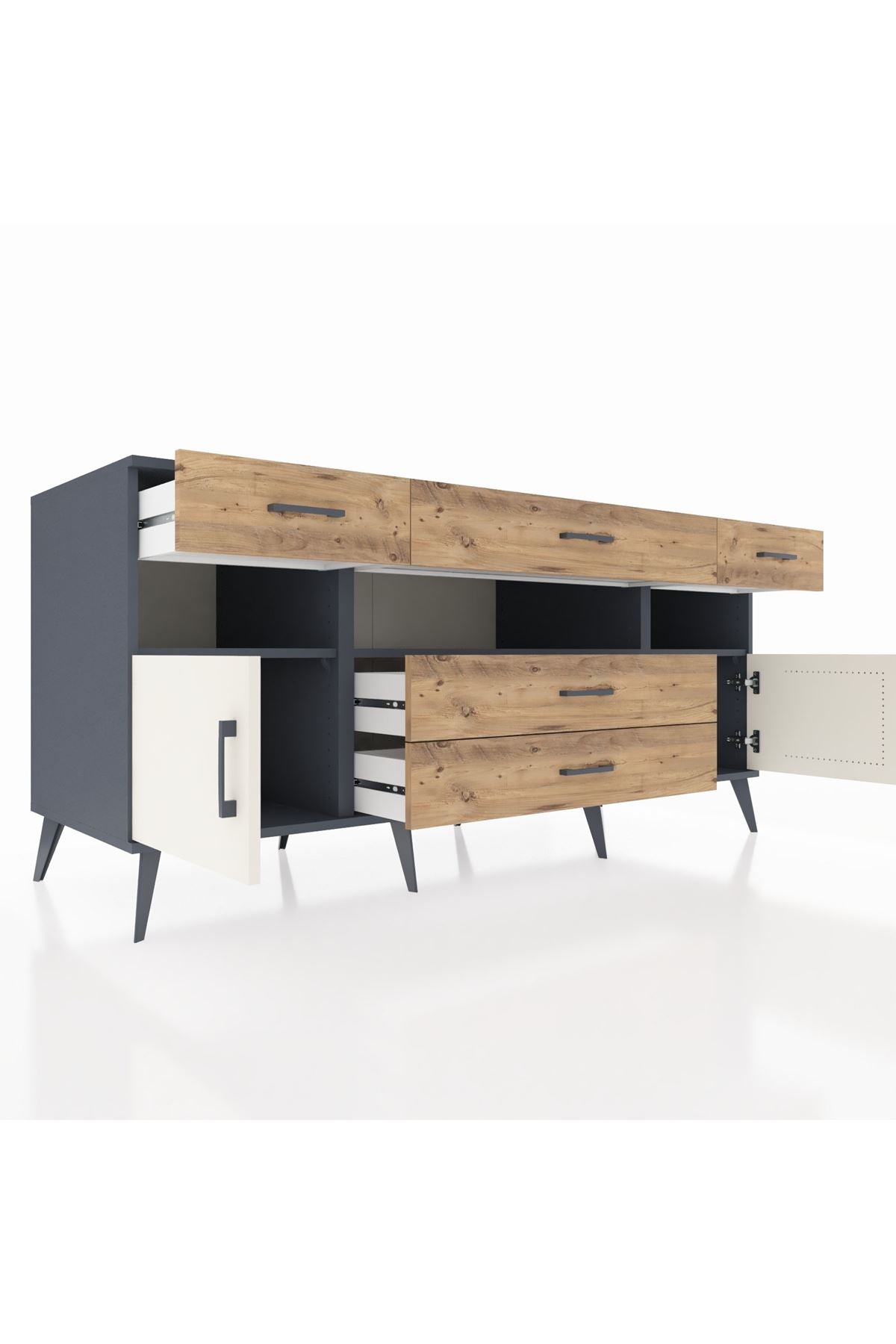 Kronos Konsol 3 Raflı 5 Çekmeceli 2 Kapaklı 176x59x83 - S610M016V15C