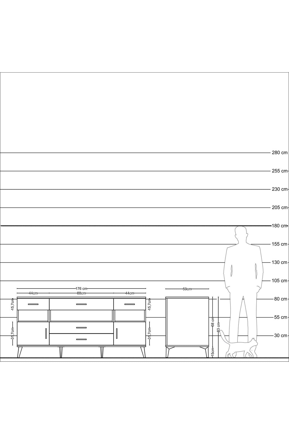 Kronos Konsol 3 Raflı 5 Çekmeceli 2 Kapaklı 176x59x83 - S610M016V17C