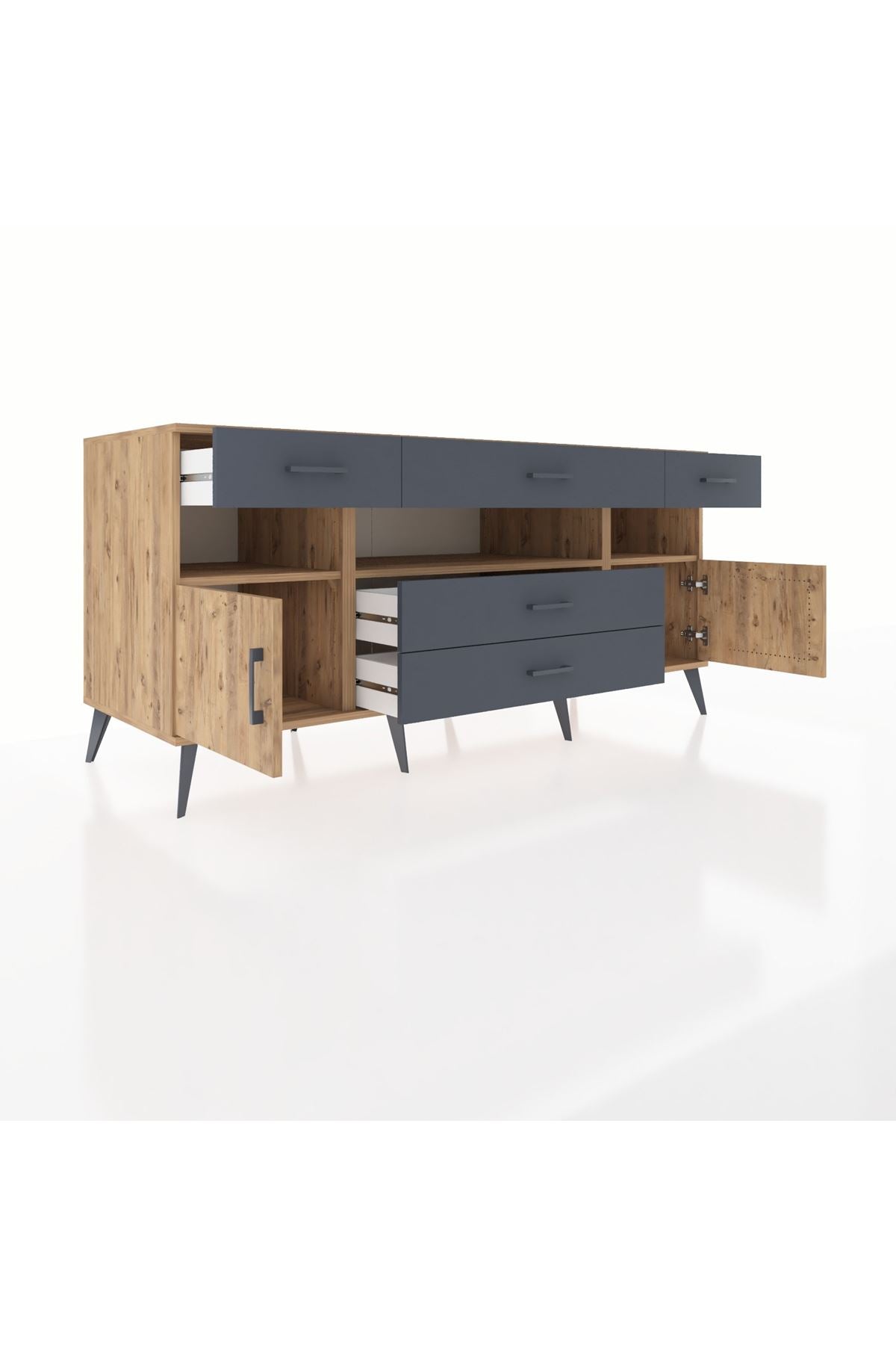 Kronos Konsol 3 Raflı 5 Çekmeceli 2 Kapaklı 176x59x83 - S610M016V20C