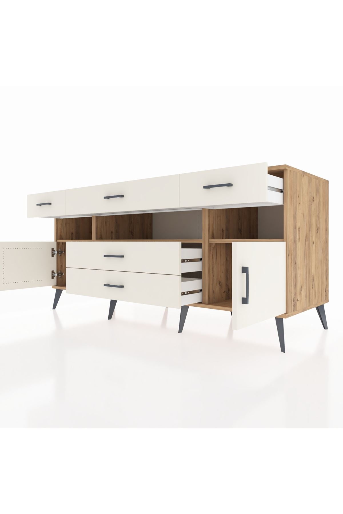 Kronos Konsol 3 Raflı 5 Çekmeceli 2 Kapaklı 176x59x83 - S610M016V22C