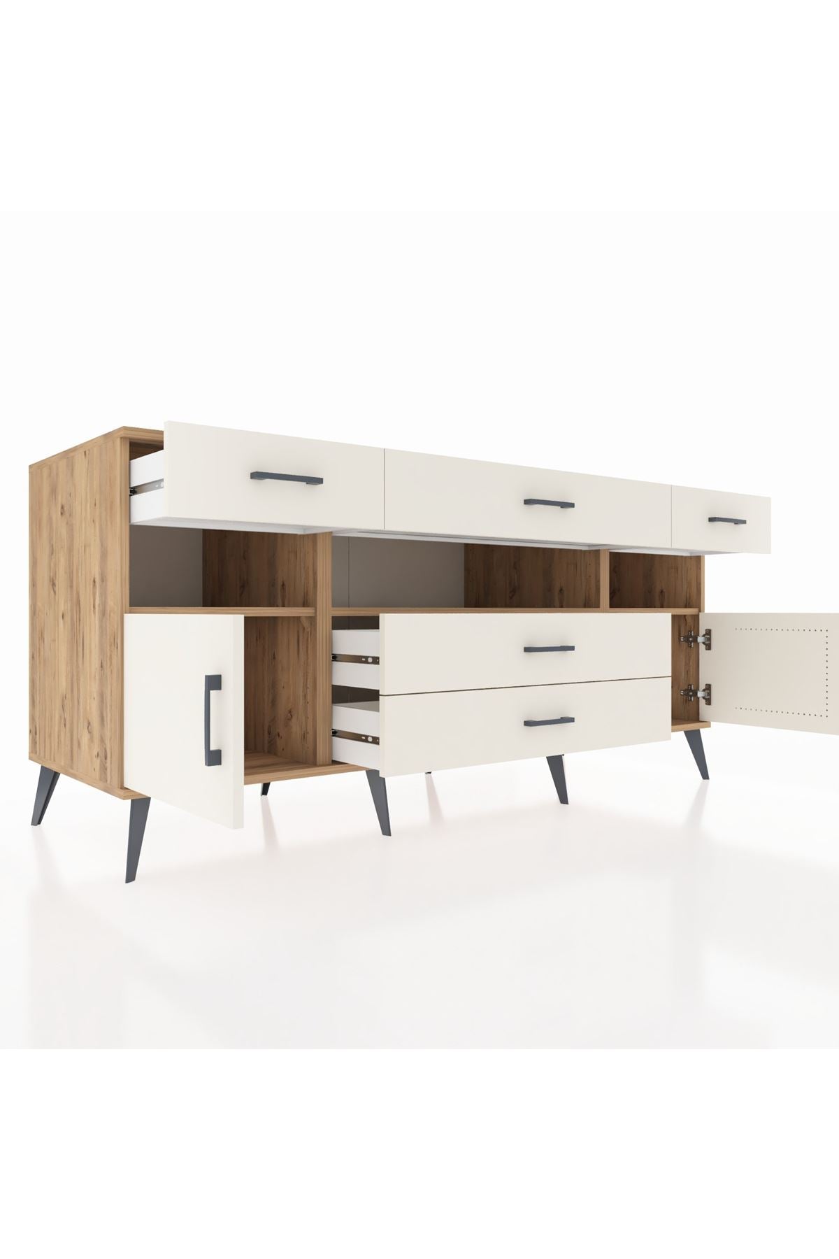 Kronos Konsol 3 Raflı 5 Çekmeceli 2 Kapaklı 176x59x83 - S610M016V22C