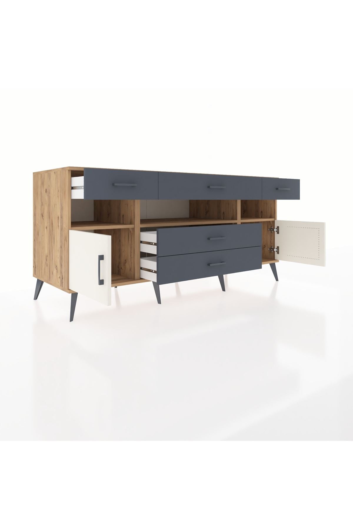 Kronos Konsol 3 Raflı 5 Çekmeceli 2 Kapaklı 176x59x83 - S610M016V23C