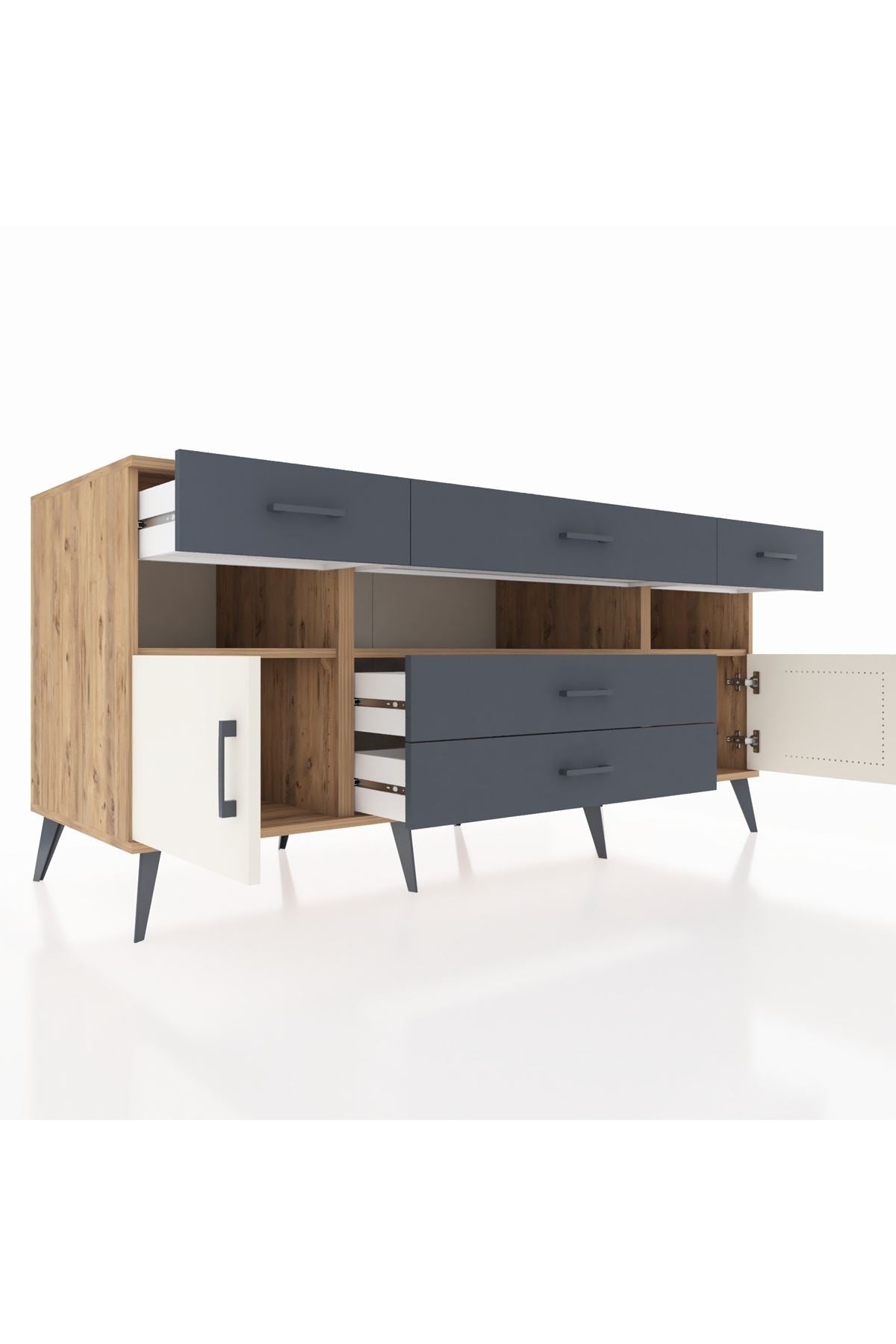 Kronos Konsol 3 Raflı 5 Çekmeceli 2 Kapaklı 176x59x83 - S610M016V23C