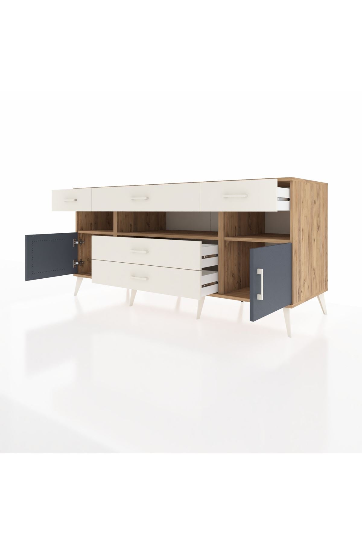 Kronos Konsol 3 Raflı 5 Çekmeceli 2 Kapaklı 176x59x83 - S610M016V25C