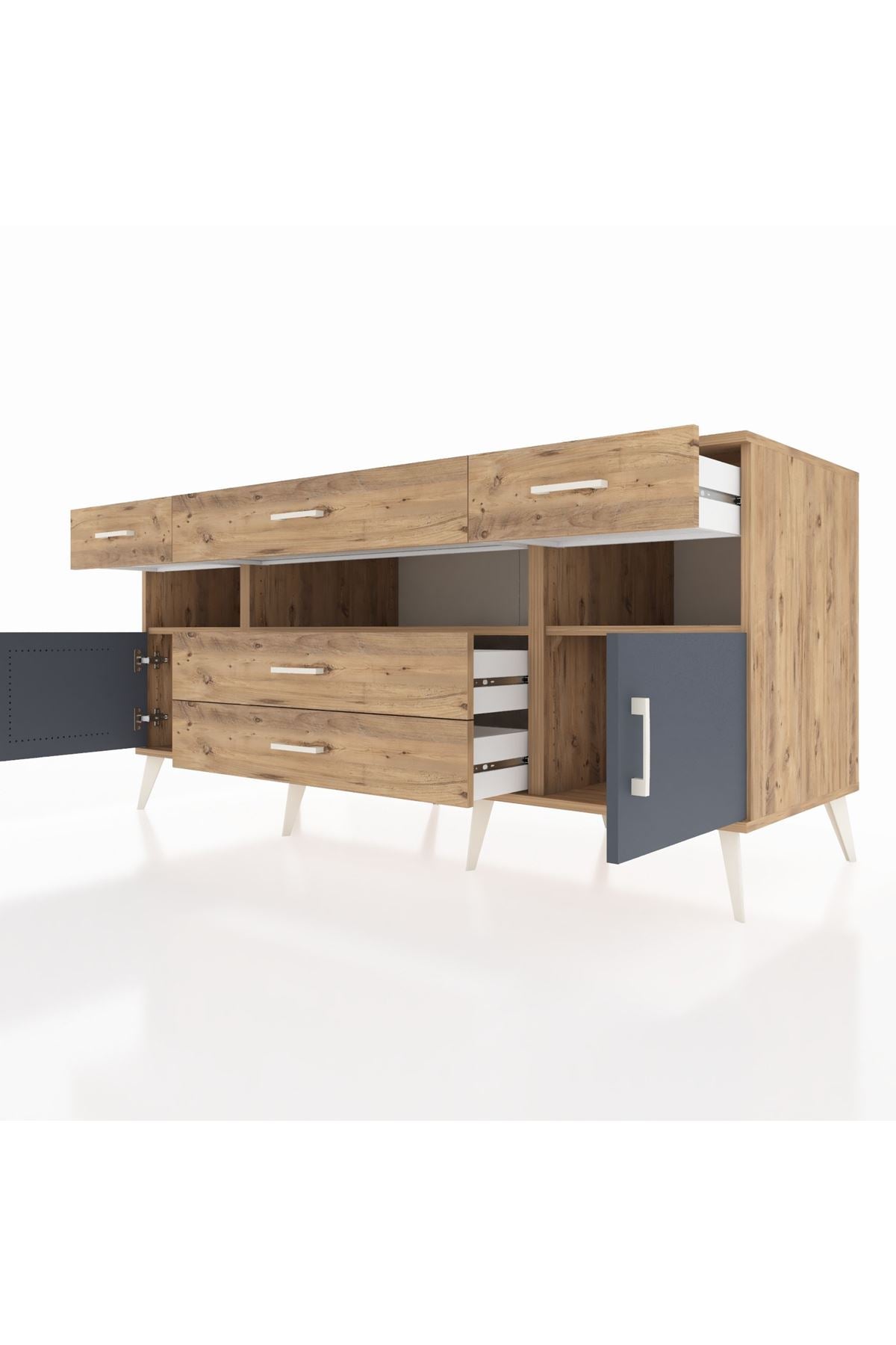 Kronos Konsol 3 Raflı 5 Çekmeceli 2 Kapaklı 176x59x83 - S610M016V27C