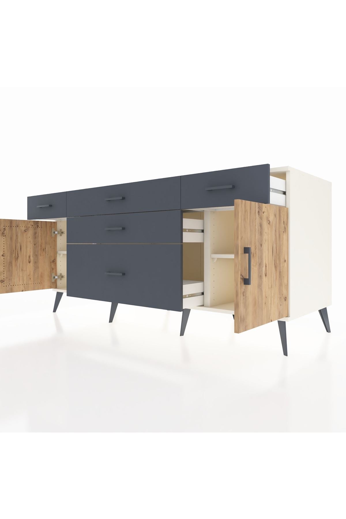 Kronos Konsol 2 Raflı 5 Çekmeceli 2 Kapaklı 176x59x83 - S610M017V02C