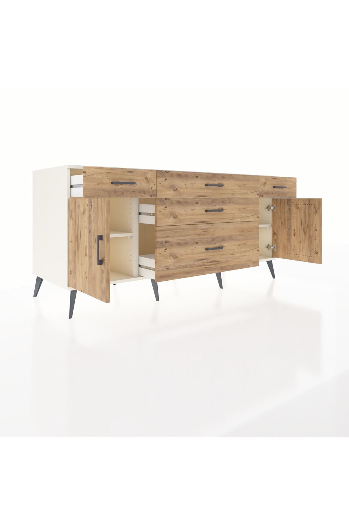 Kronos Konsol 2 Raflı 5 Çekmeceli 2 Kapaklı 176x59x83 - S610M017V03C