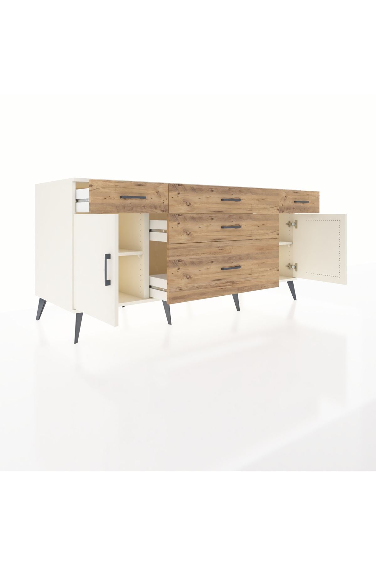 Kronos Konsol 2 Raflı 5 Çekmeceli 2 Kapaklı 176x59x83 - S610M017V06C