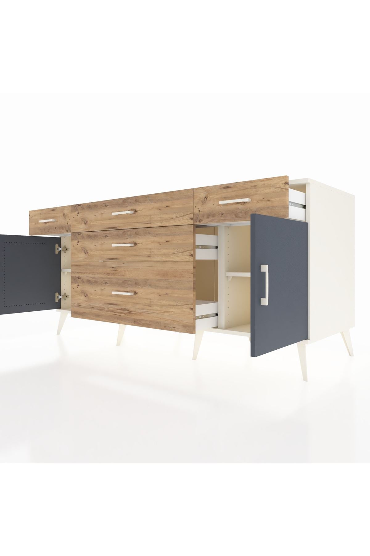 Kronos Konsol 2 Raflı 5 Çekmeceli 2 Kapaklı 176x59x83 - S610M017V09C