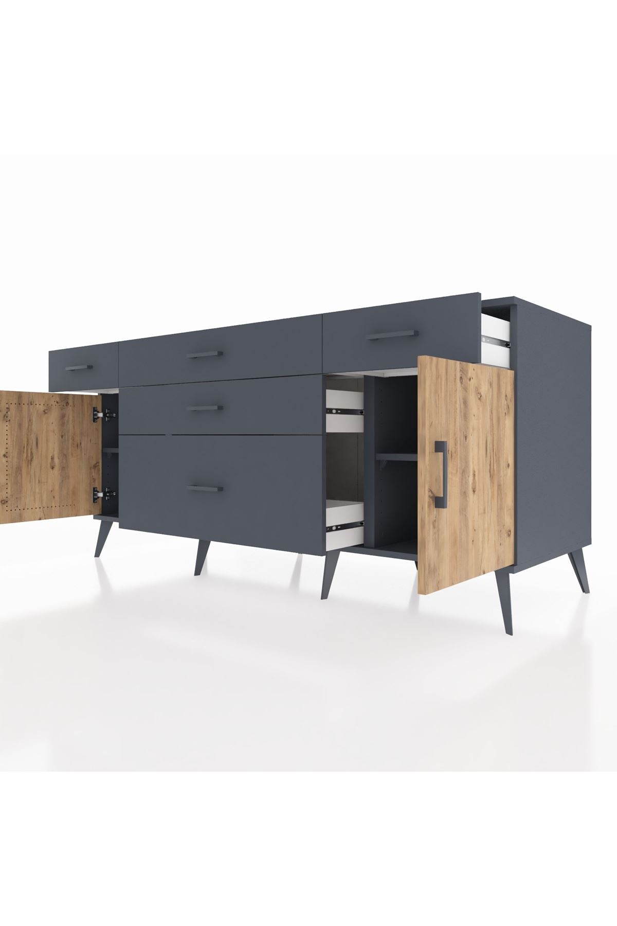 Kronos Konsol 2 Raflı 5 Çekmeceli 2 Kapaklı 176x59x83 - S610M017V11C