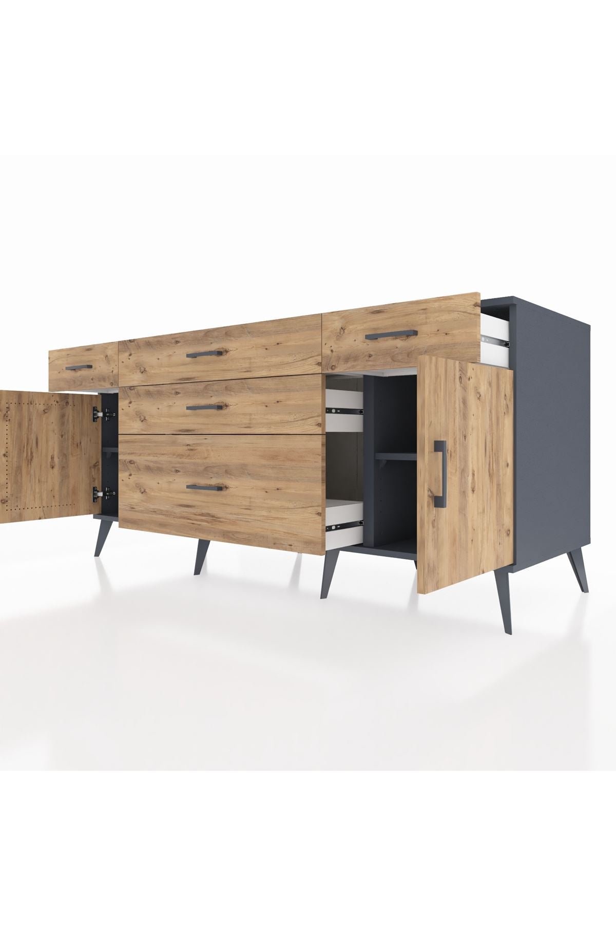 Kronos Konsol 2 Raflı 5 Çekmeceli 2 Kapaklı 176x59x83 - S610M017V12C