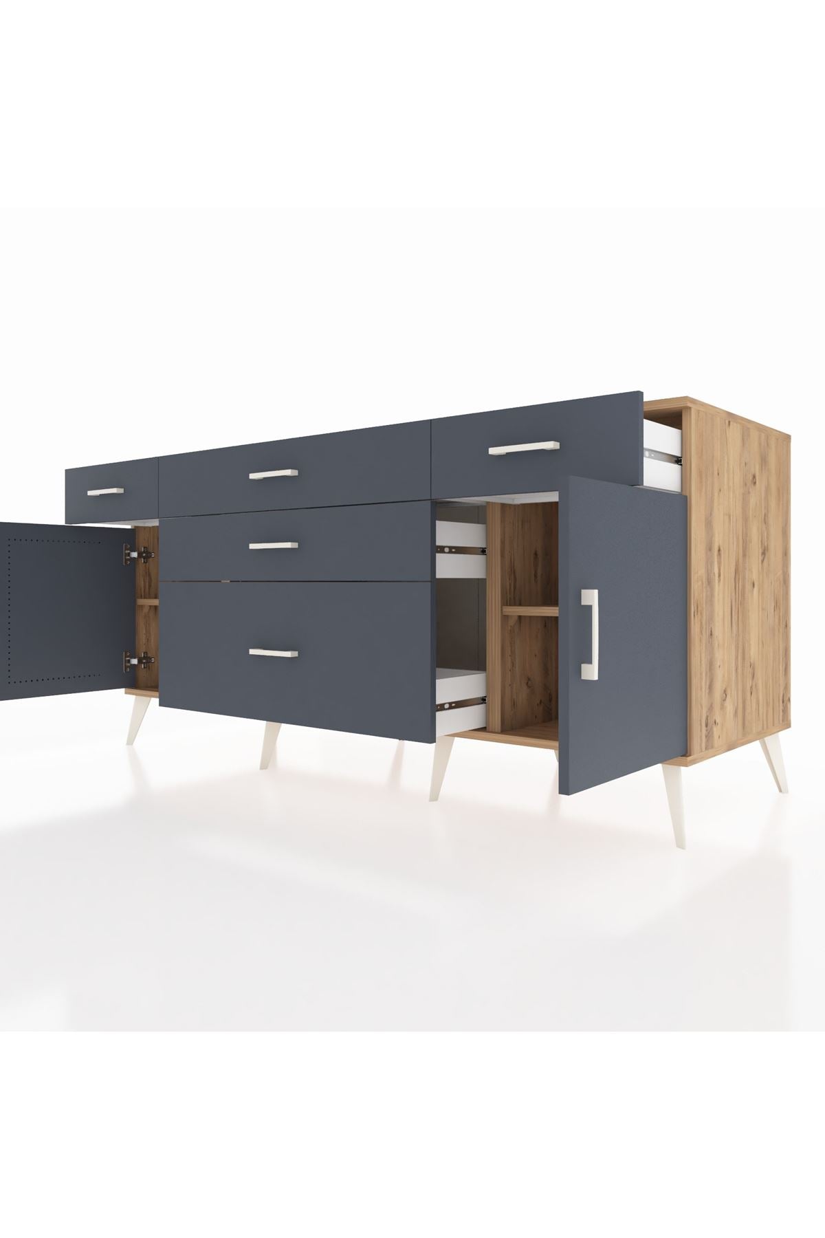 Kronos Konsol 2 Raflı 5 Çekmeceli 2 Kapaklı 176x59x83 - S610M017V26C