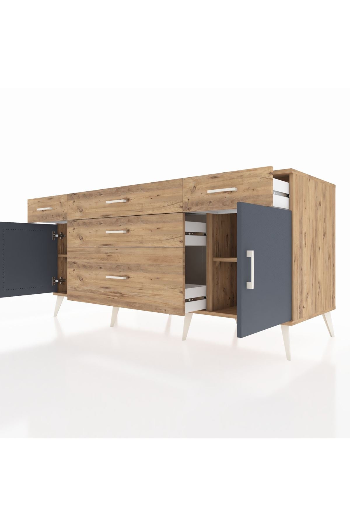 Kronos Konsol 2 Raflı 5 Çekmeceli 2 Kapaklı 176x59x83 - S610M017V27C