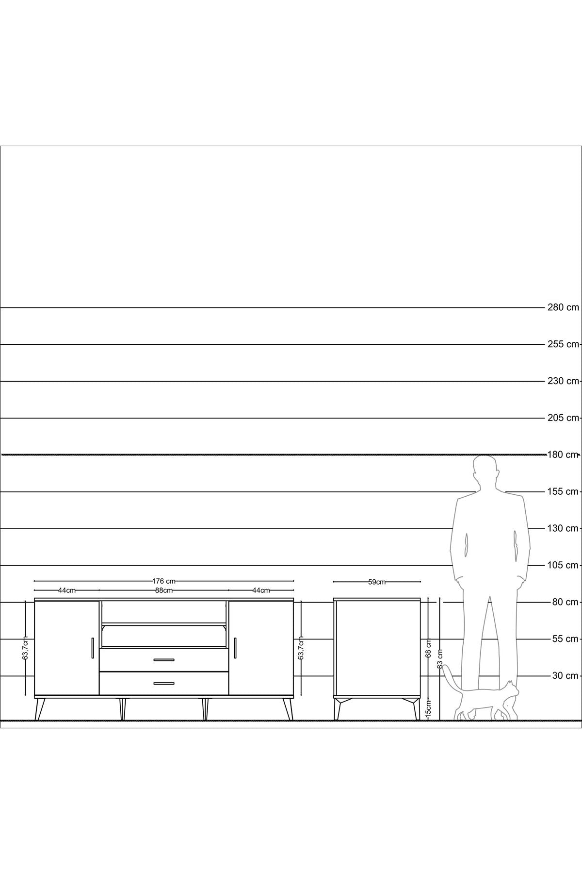 Kronos Konsol 4 Raflı 2 Çekmeceli 2 Kapaklı 176x59x83 - S610M018V13C