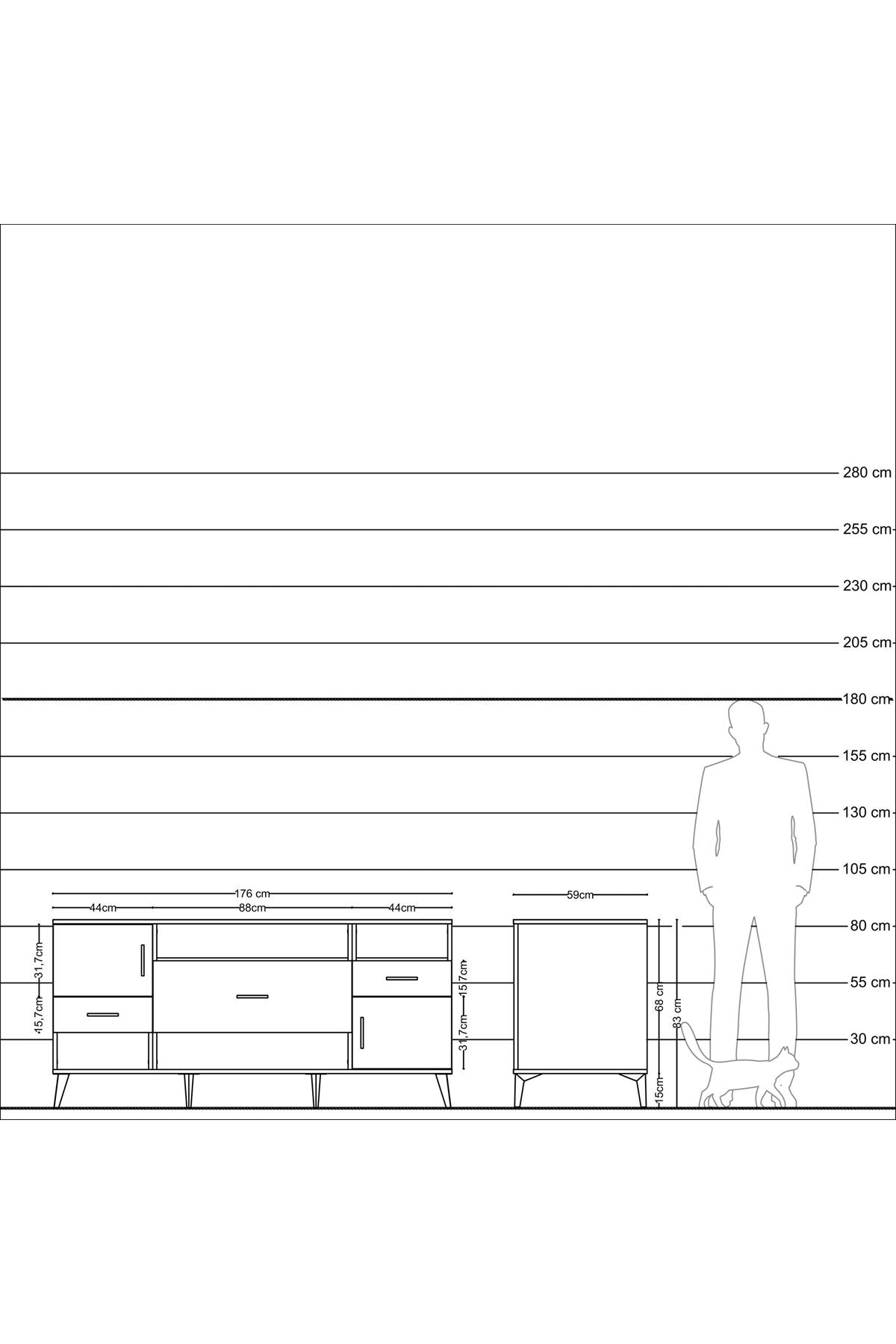 Kronos Konsol 3 Raflı 3 Çekmeceli 2 Kapaklı 176x59x83 - S610M024V22C