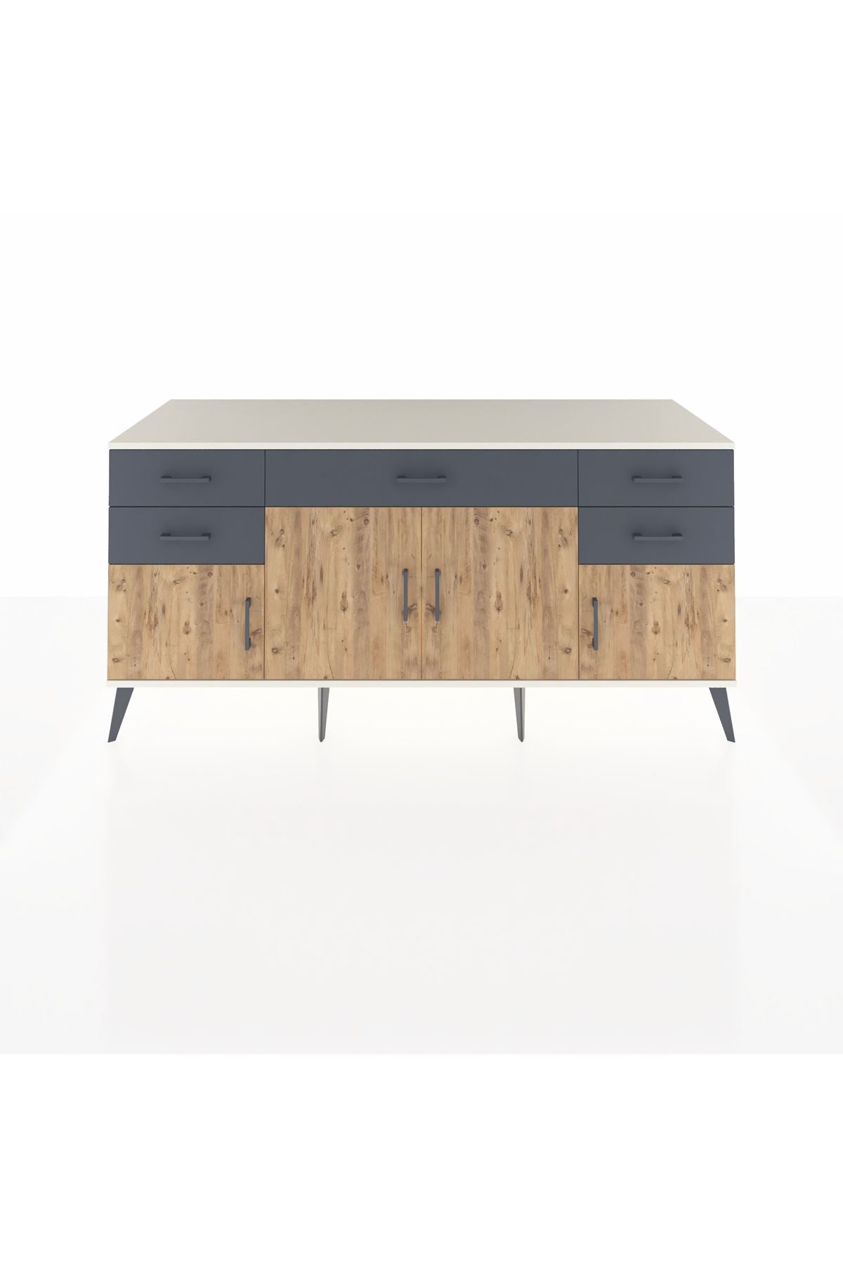 Kronos Konsol Tek Raflı 5 Çekmeceli 4 Kapaklı 176x59x83 - S610M026V02C