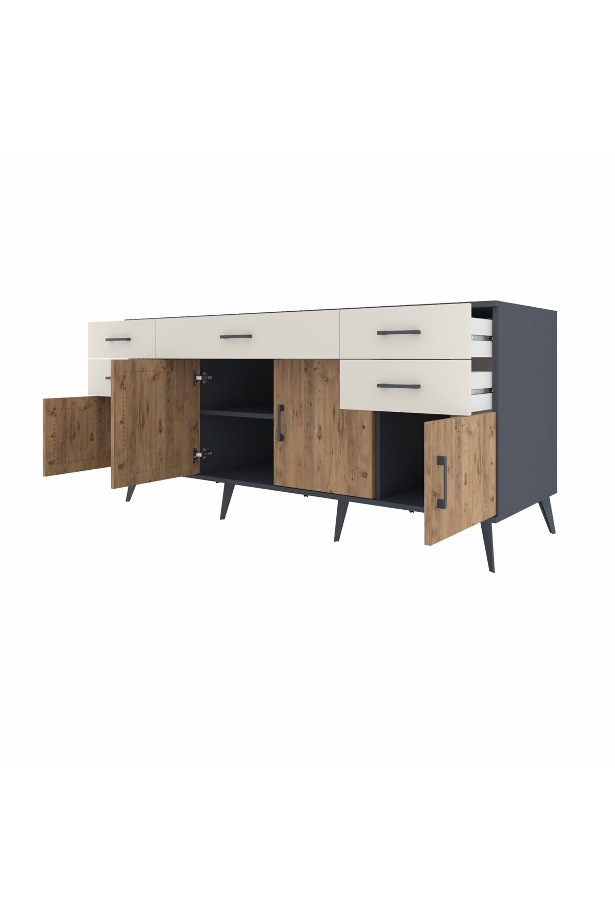 Kronos Konsol Tek Raflı 5 Çekmeceli 4 Kapaklı 176x59x83 - S610M026V10C