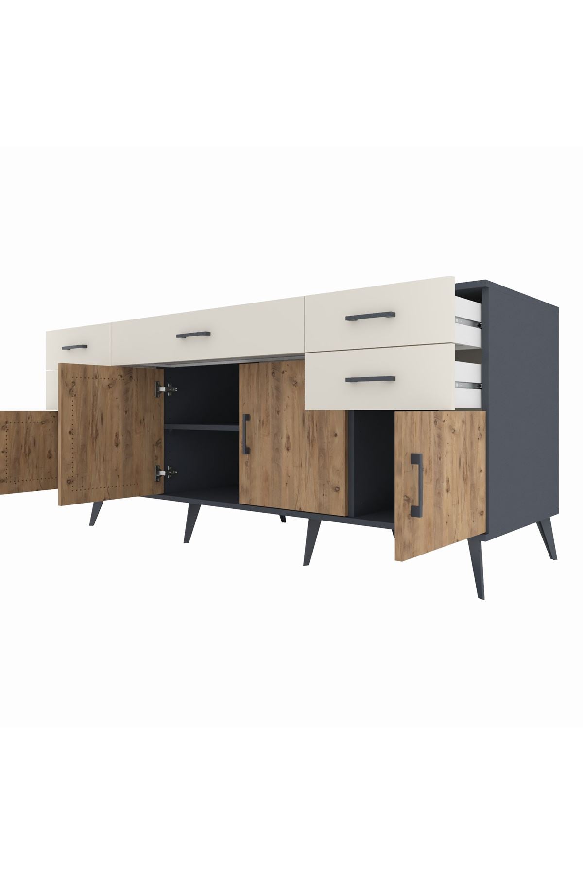 Kronos Konsol Tek Raflı 5 Çekmeceli 4 Kapaklı 176x59x83 - S610M026V10C