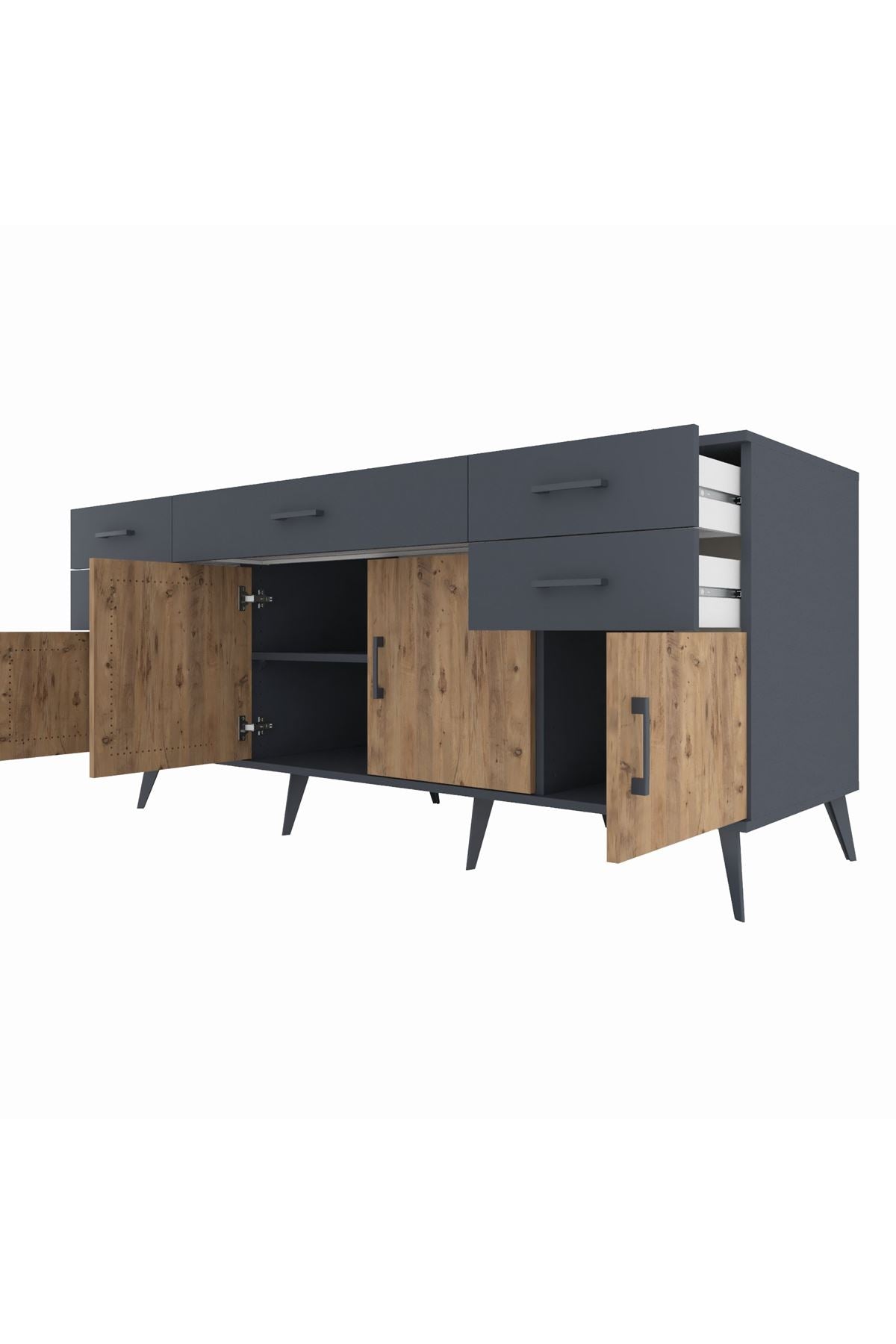 Kronos Konsol Tek Raflı 5 Çekmeceli 4 Kapaklı 176x59x83 - S610M026V11C