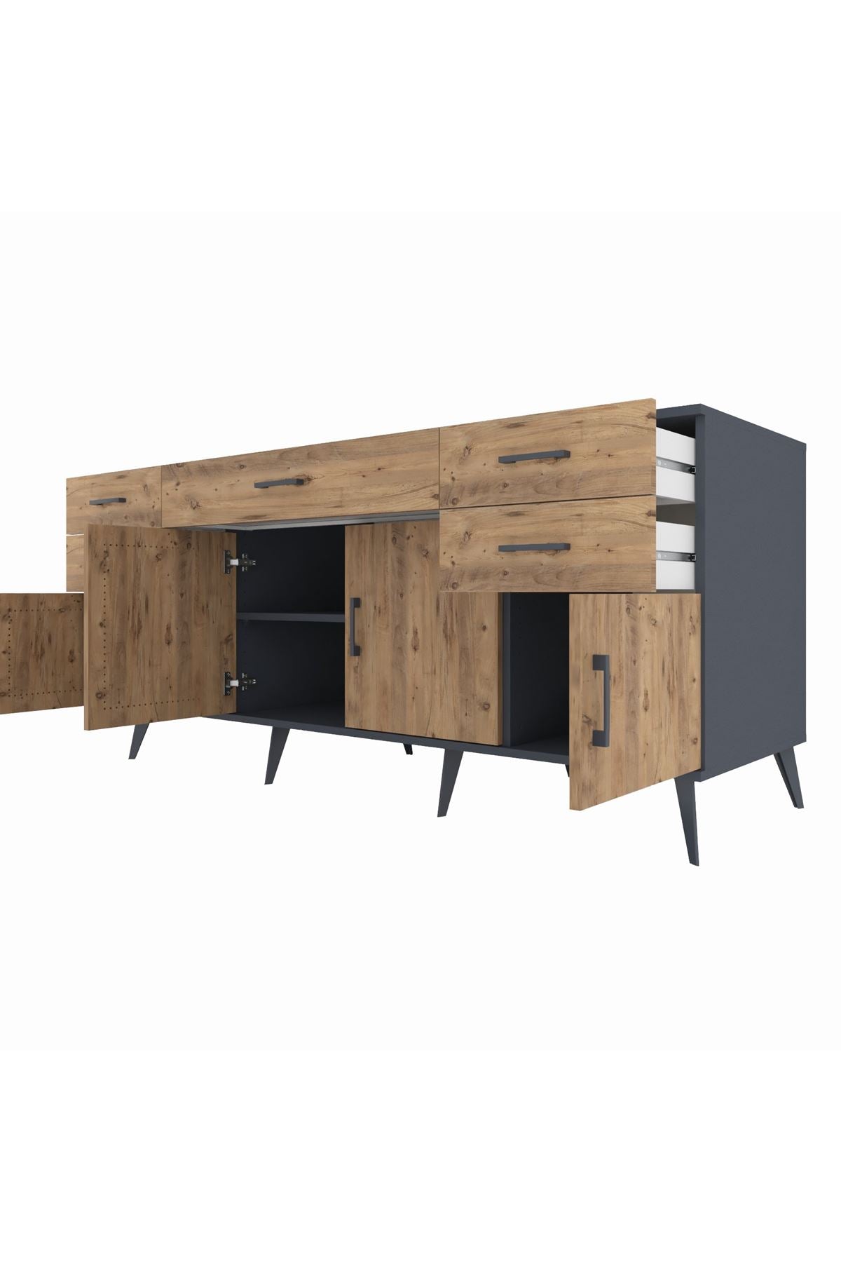 Kronos Konsol Tek Raflı 5 Çekmeceli 4 Kapaklı 176x59x83 - S610M026V12C