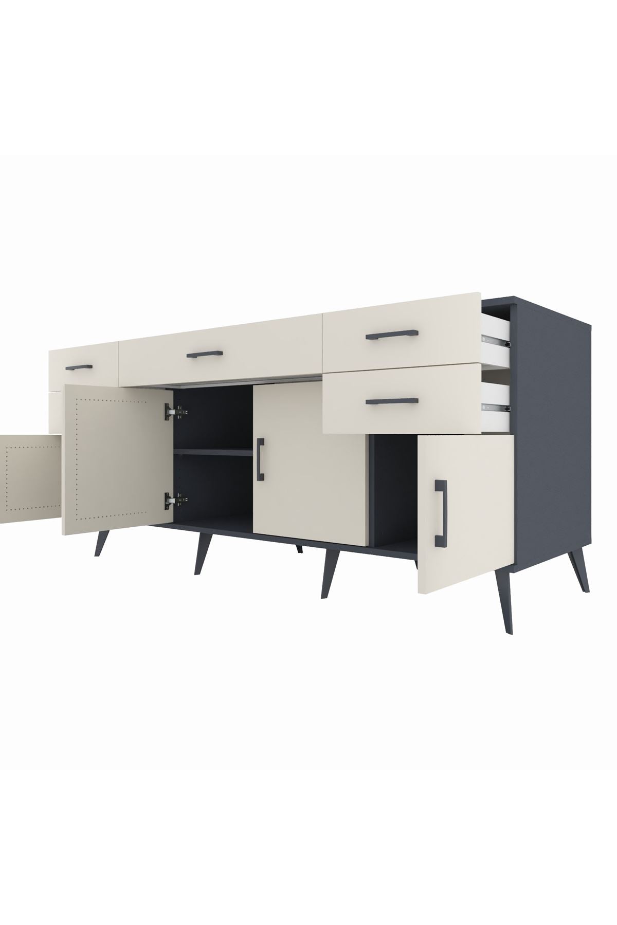 Kronos Konsol Tek Raflı 5 Çekmeceli 4 Kapaklı 176x59x83 - S610M026V13C