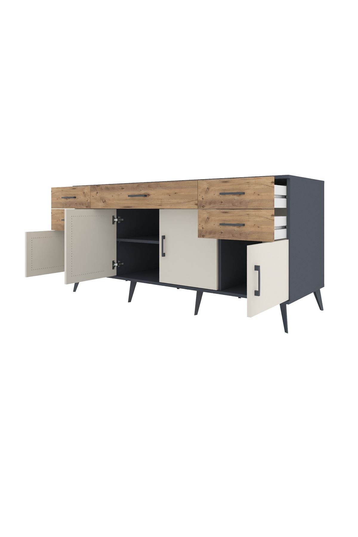 Kronos Konsol Tek Raflı 5 Çekmeceli 4 Kapaklı 176x59x83 - S610M026V15C