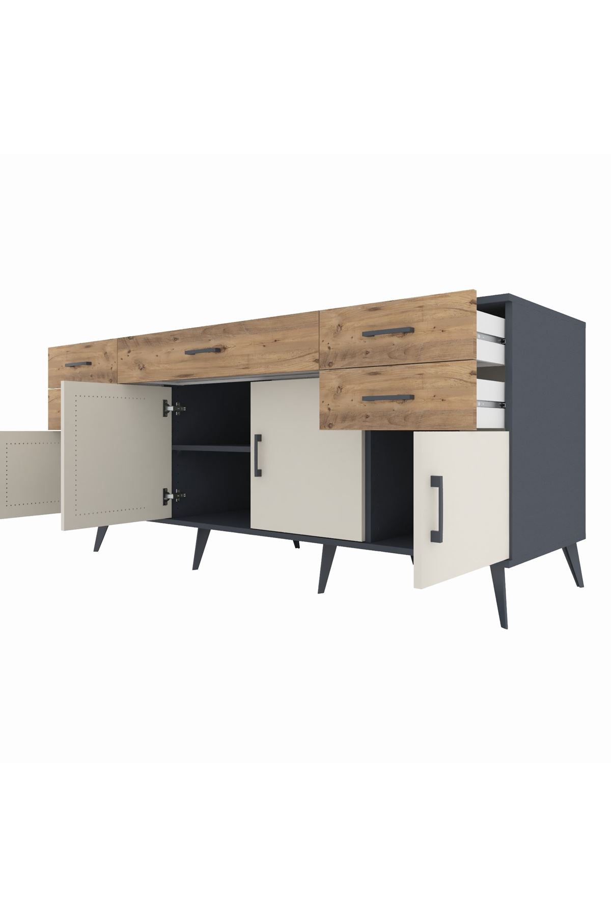 Kronos Konsol Tek Raflı 5 Çekmeceli 4 Kapaklı 176x59x83 - S610M026V15C