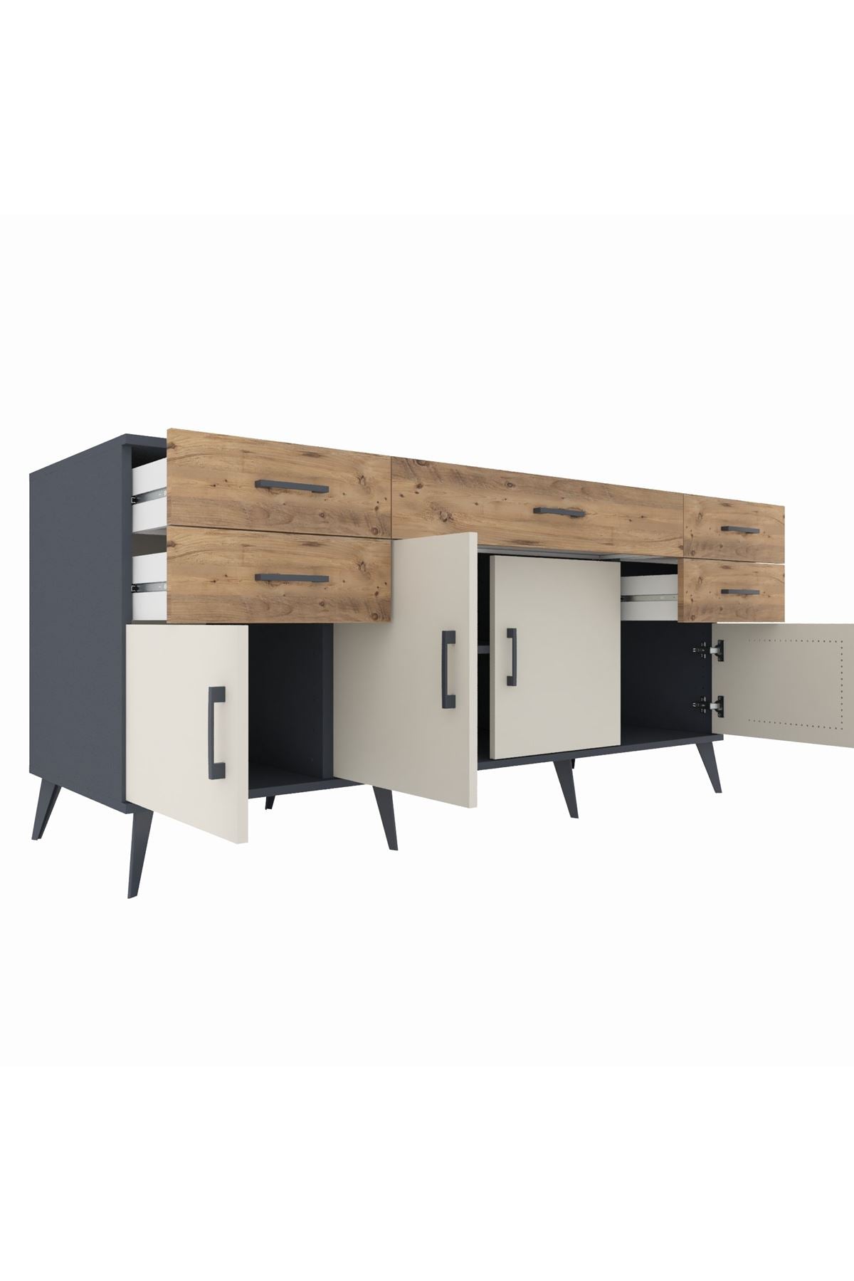 Kronos Konsol Tek Raflı 5 Çekmeceli 4 Kapaklı 176x59x83 - S610M026V15C