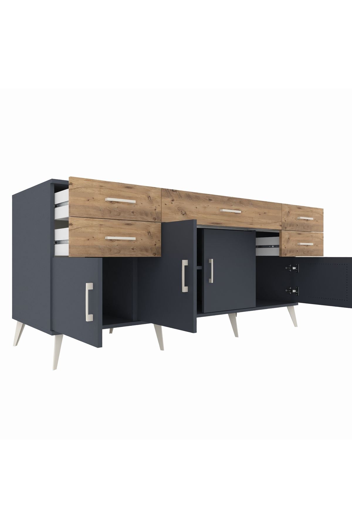 Kronos Konsol Tek Raflı 5 Çekmeceli 4 Kapaklı 176x59x83 - S610M026V18C