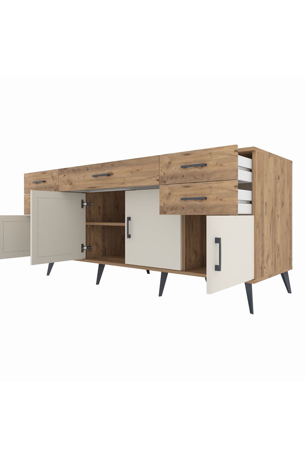 Kronos Konsol Tek Raflı 5 Çekmeceli 4 Kapaklı 176x59x83 - S610M026V24C