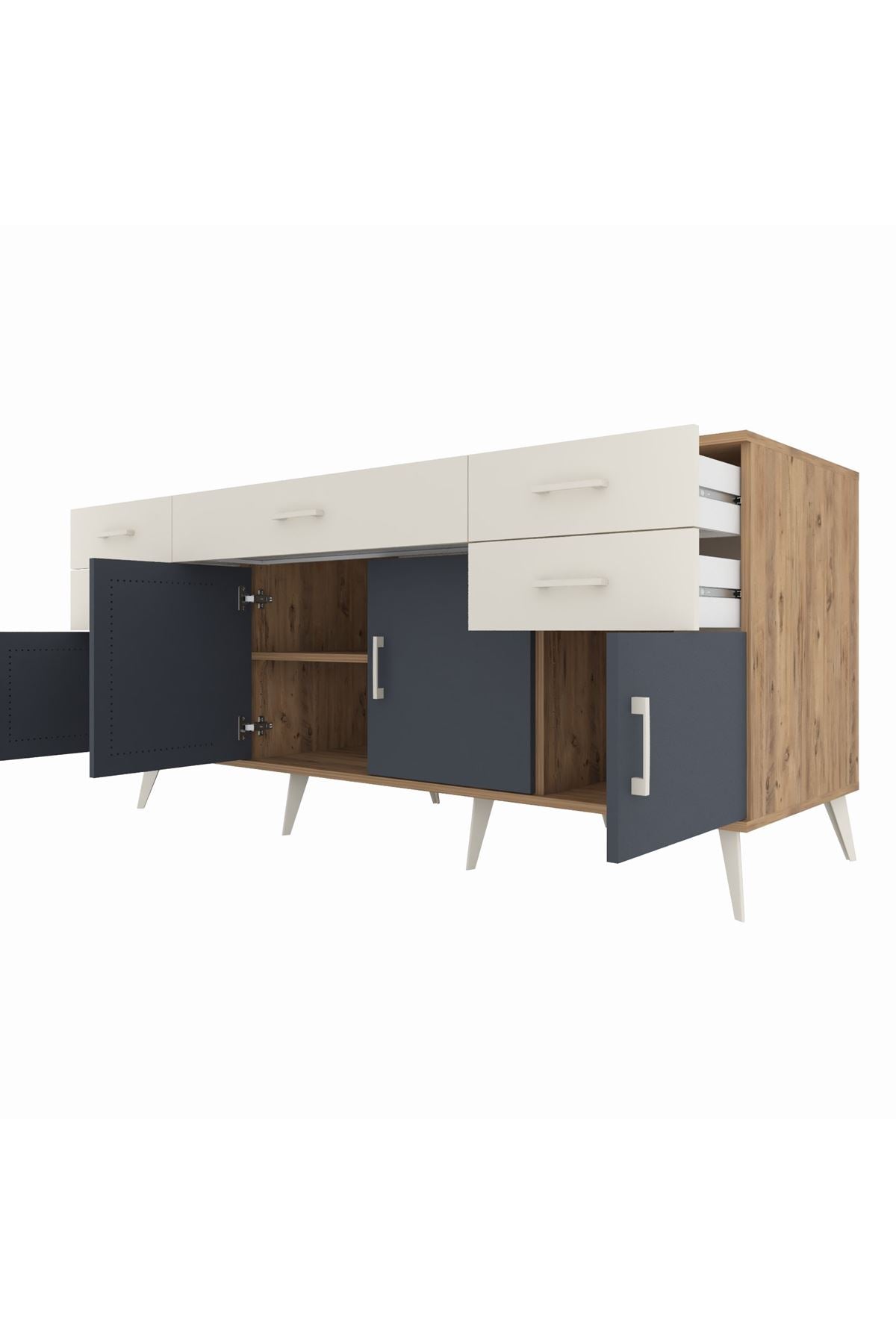 Kronos Konsol Tek Raflı 5 Çekmeceli 4 Kapaklı 176x59x83 - S610M026V25C