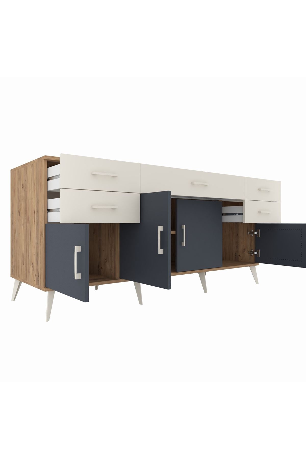 Kronos Konsol Tek Raflı 5 Çekmeceli 4 Kapaklı 176x59x83 - S610M026V25C