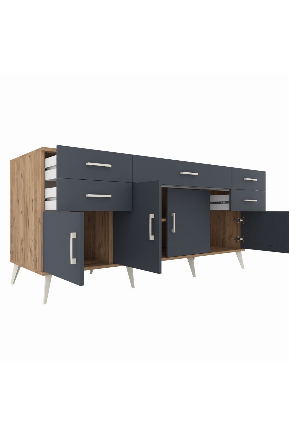 Kronos Konsol Tek Raflı 5 Çekmeceli 4 Kapaklı 176x59x83 - S610M026V26C