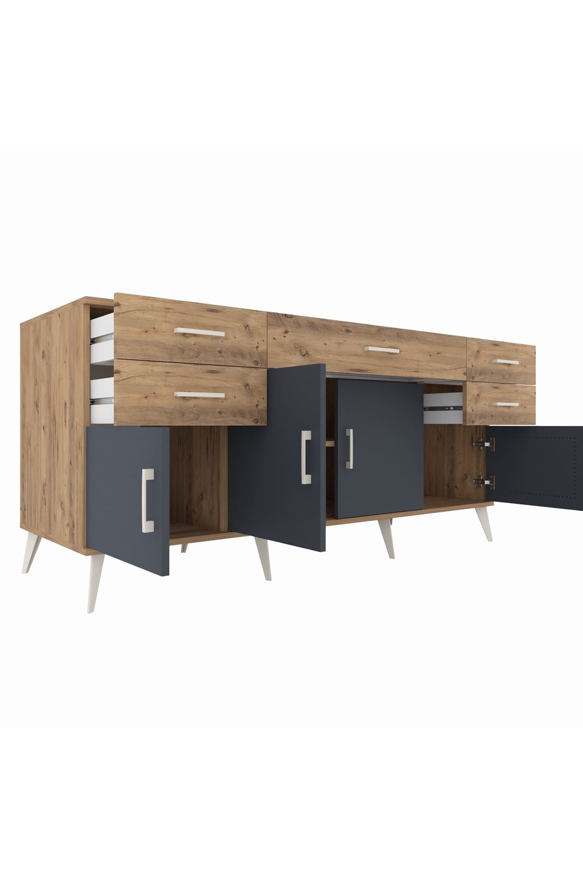 Kronos Konsol Tek Raflı 5 Çekmeceli 4 Kapaklı 176x59x83 - S610M026V27C