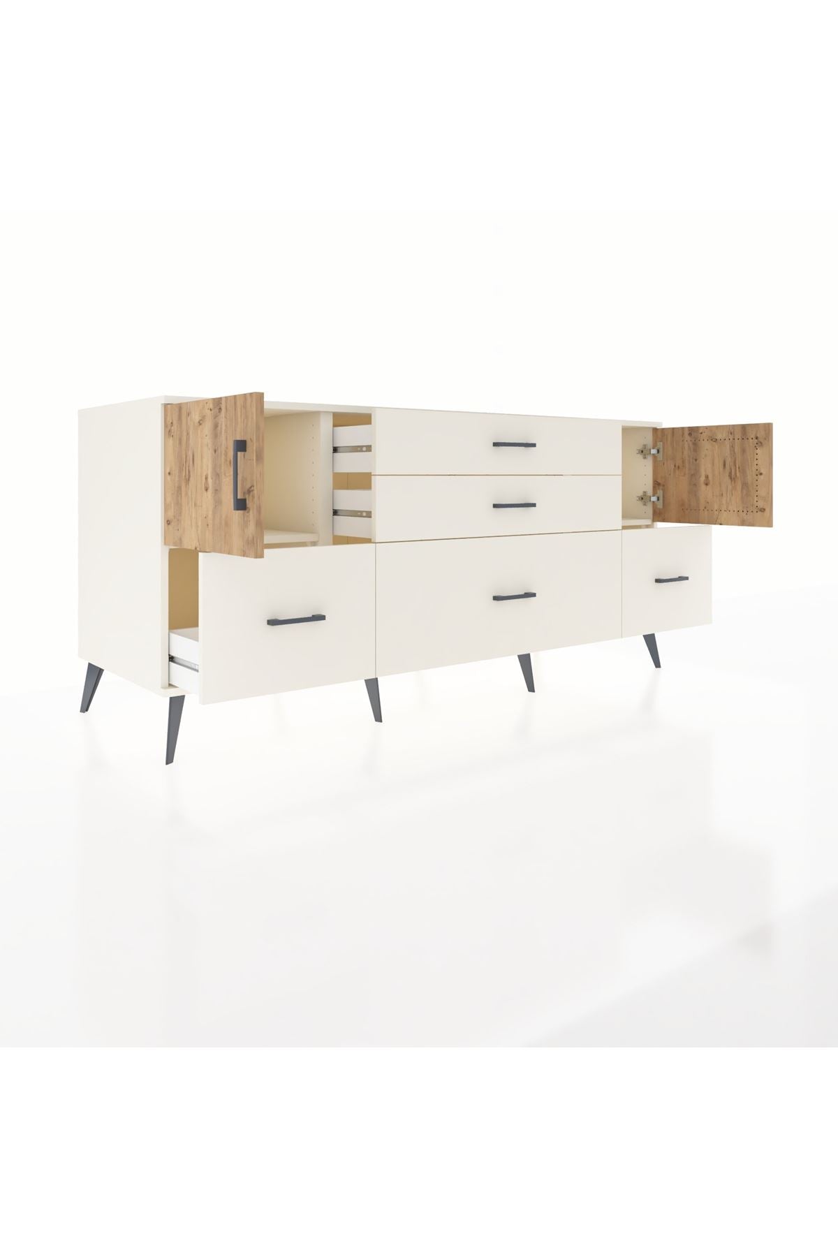 Kronos Konsol 2 Raflı 5 Çekmeceli 2 Kapaklı 176x59x83 - S610M029V01C