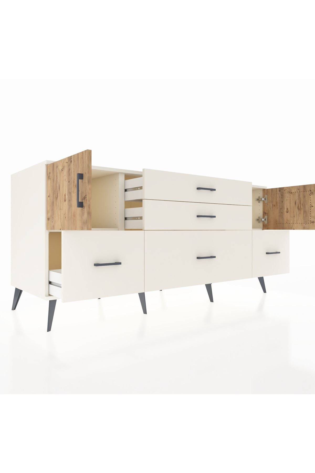 Kronos Konsol 2 Raflı 5 Çekmeceli 2 Kapaklı 176x59x83 - S610M029V01C