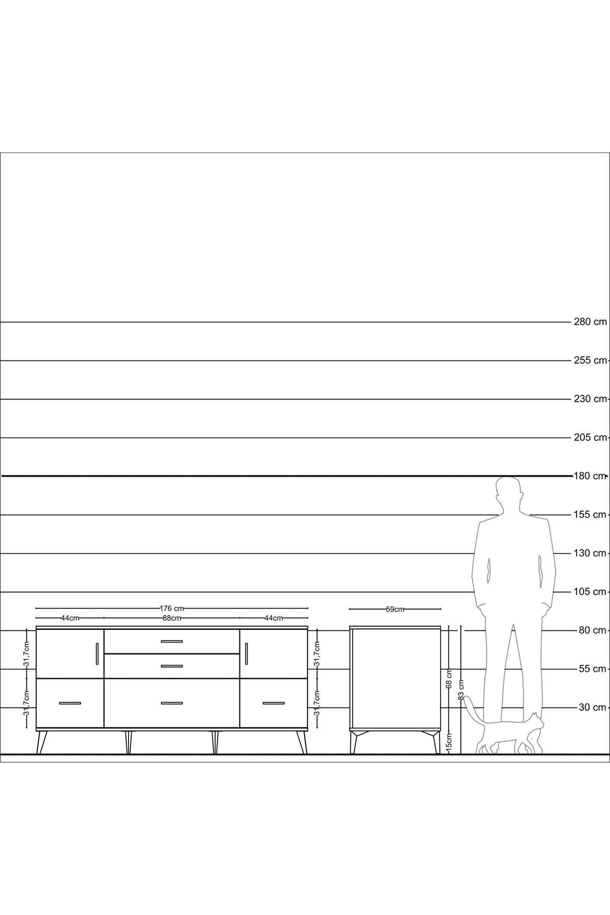 Kronos Konsol 2 Raflı 5 Çekmeceli 2 Kapaklı 176x59x83 - S610M029V09C