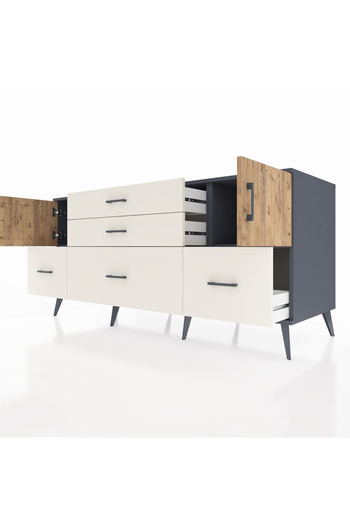 Kronos Konsol 2 Raflı 5 Çekmeceli 2 Kapaklı 176x59x83 - S610M029V10C