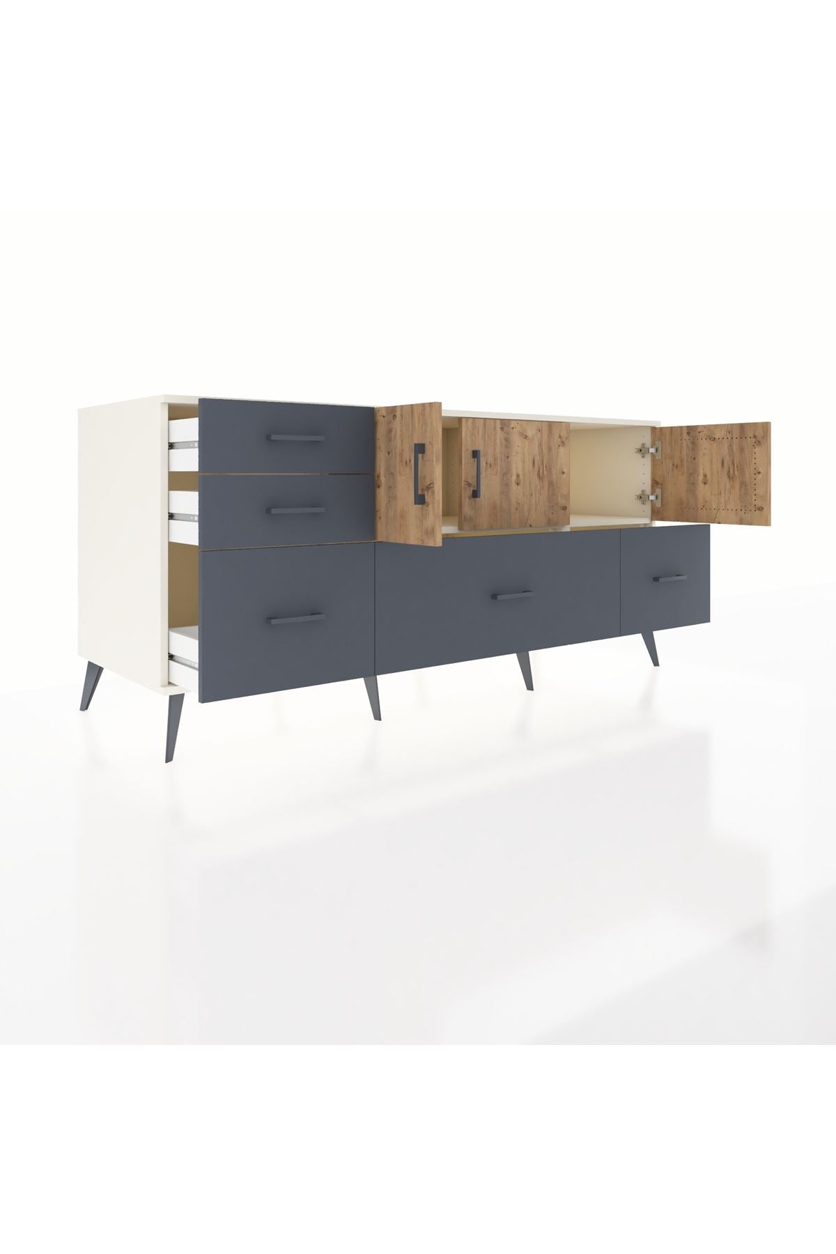 Kronos Konsol 2 Raflı 5 Çekmeceli 3 Kapaklı 176x59x83 - S610M030V02C