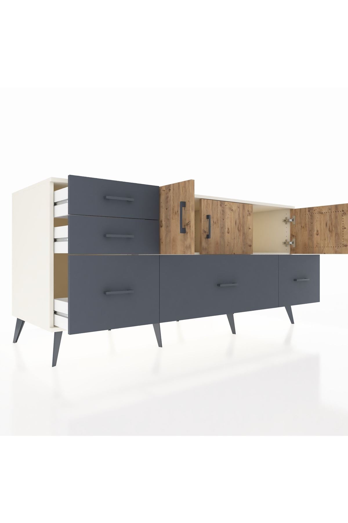 Kronos Konsol 2 Raflı 5 Çekmeceli 3 Kapaklı 176x59x83 - S610M030V02C