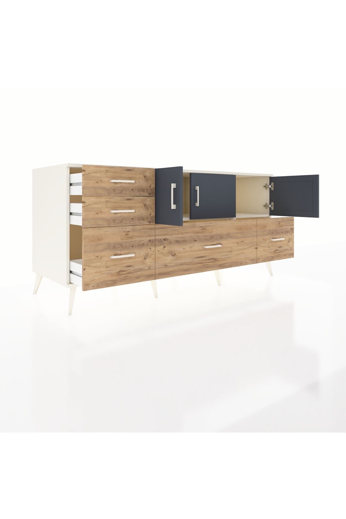 Kronos Konsol 2 Raflı 5 Çekmeceli 3 Kapaklı 176x59x83 - S610M030V09C