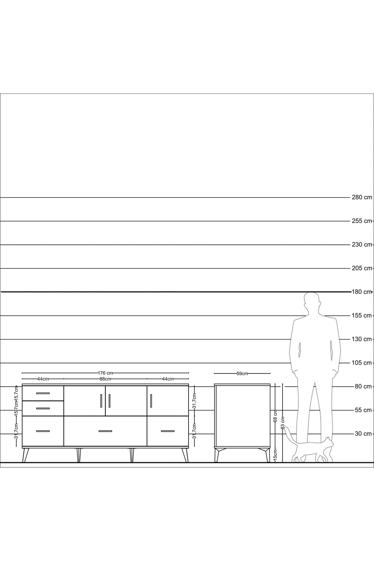 Kronos Konsol 2 Raflı 5 Çekmeceli 3 Kapaklı 176x59x83 - S610M030V13C