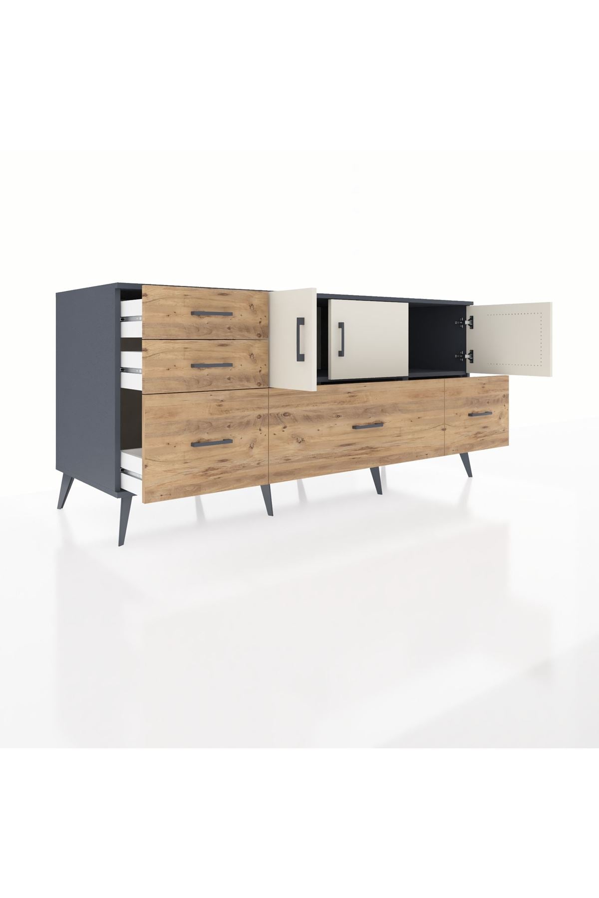 Kronos Konsol 2 Raflı 5 Çekmeceli 3 Kapaklı 176x59x83 - S610M030V15C