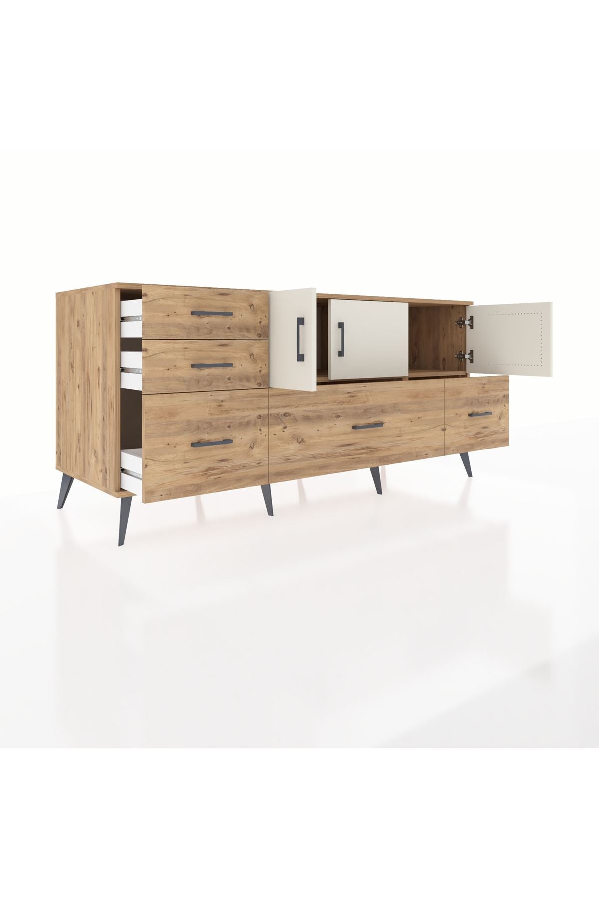 Kronos Konsol 2 Raflı 5 Çekmeceli 3 Kapaklı 176x59x83 - S610M030V24C