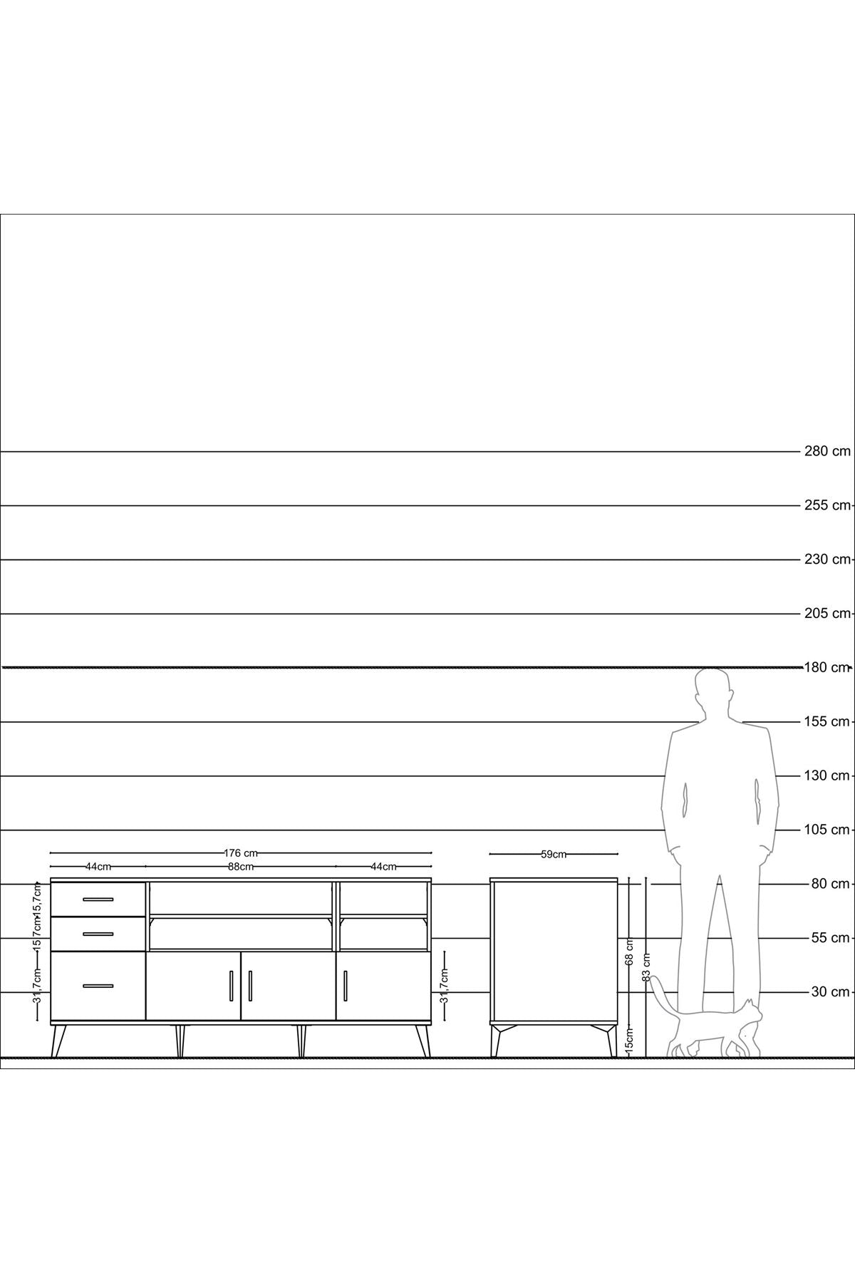 Kronos Konsol 4 Raflı 3 Çekmeceli 3 Kapaklı 176x59x83 - S610M031V05C