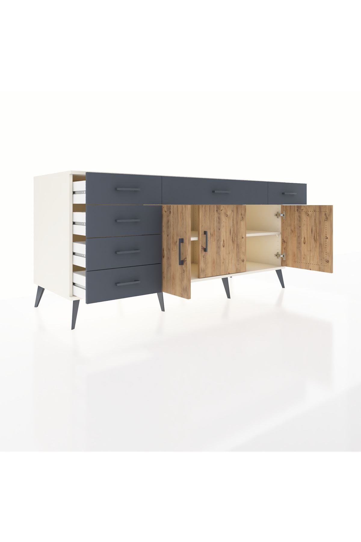 Kronos Konsol 2 Raflı 6 Çekmeceli 3 Kapaklı 176x59x83 - S610M032V02C