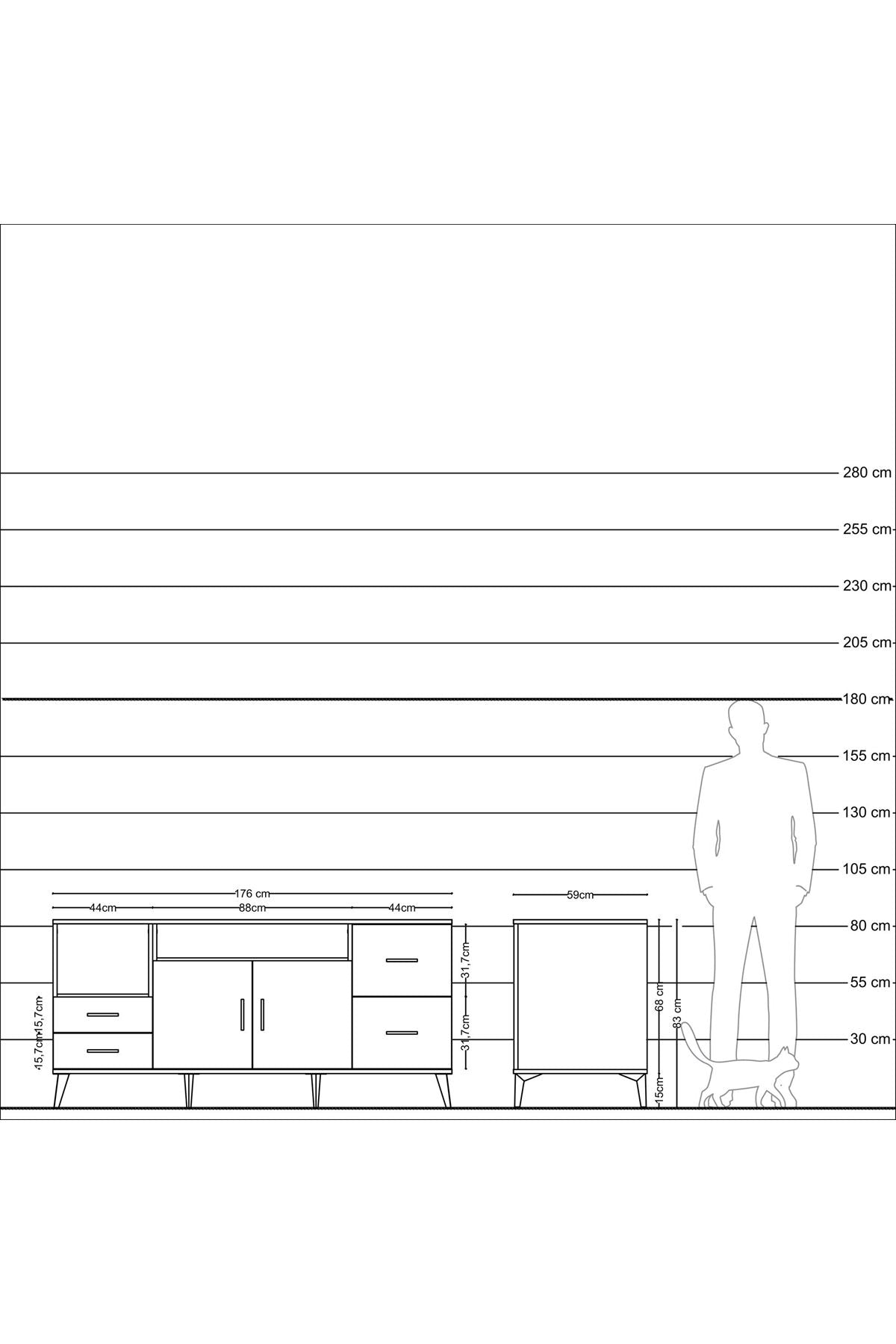 Kronos Konsol 3 Raflı 4 Çekmeceli 2 Kapaklı 176x59x83 - S610M034V19C